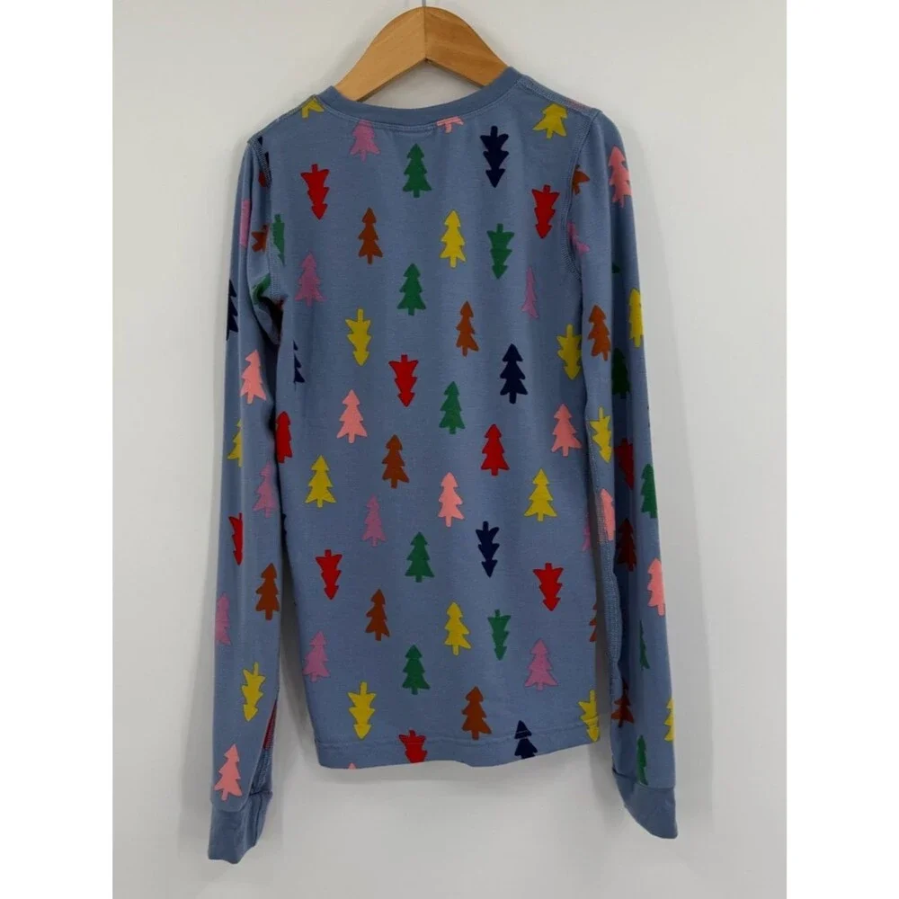 Hanna Andersson Holiday Hannasoft Pajama Set | Festive Forest Slate Blue | 12